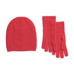 NEW MAX STUDIO merino wool/cashmere Baby Cable Knit Hat And Glove Set 362tn